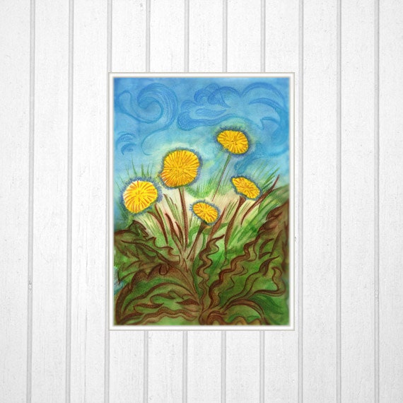 Nursery Kids room art  Dandelions Art Print of Original Watercolor Painting Made in Israel