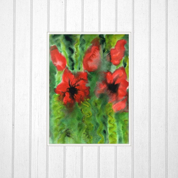Art Print of Original Watercolor Painting. Anemones. Israel art