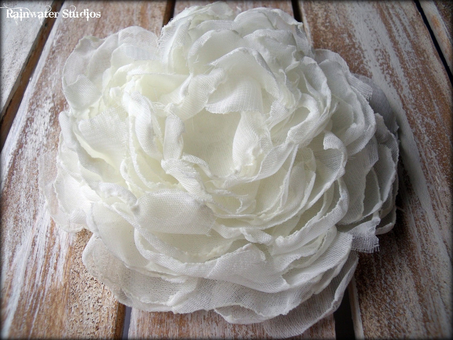 Antique Ivory Peony Hair Flower, Antique Ivory Chiffon, Bridal Accessory, MadeTo Order