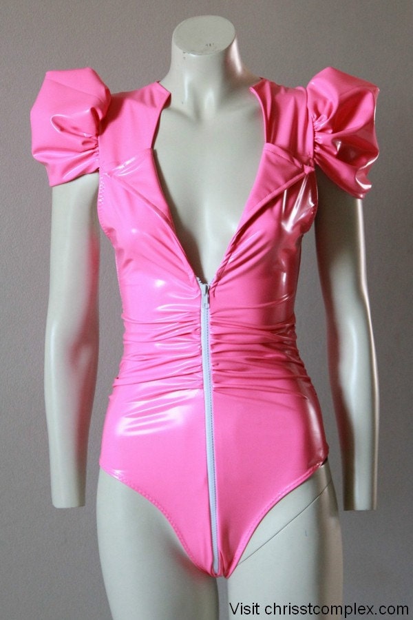 Bodysuit Pink Pvc Latex Look Barbie Kawaii Lolita Lady Gaga - Chrisst's hot pink pvc bodysuit SPECIAL ETSY PRICE