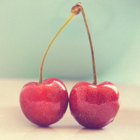 food photography, cherries photo, red kitchen decor, photograph of cherry, pale retro blue, kids room, love, summer fruit, red white blue