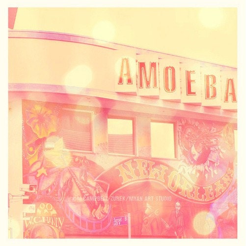 LA photography, Amoeba Records photograph, Sunset Blvd, Hollywood Los Angeles photo pink, vinyl records rock star musicians print, loft art