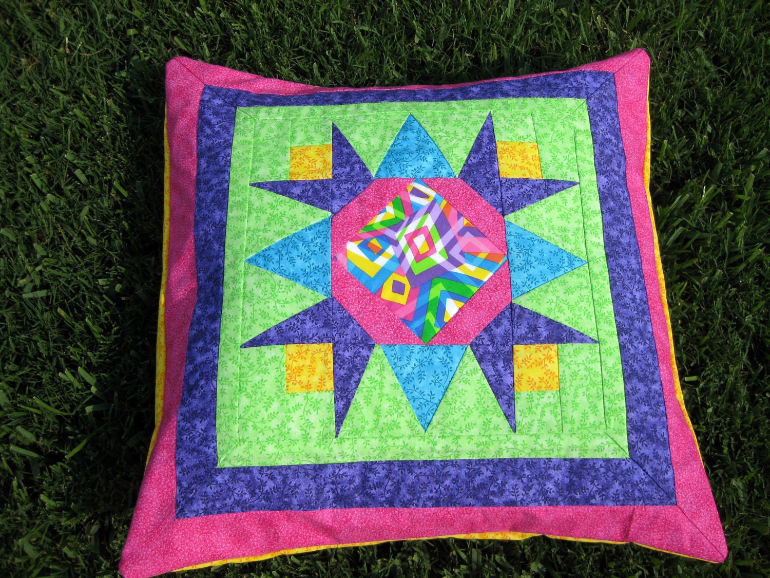 Decorative Throw Pillow Sham - Cotton Quilted Removable Cover - Modern Colorful Star Pillow with Pizzazz