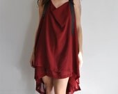 Sheer Maroon Leather Strap Halter Dress with Open Back - Made to Order