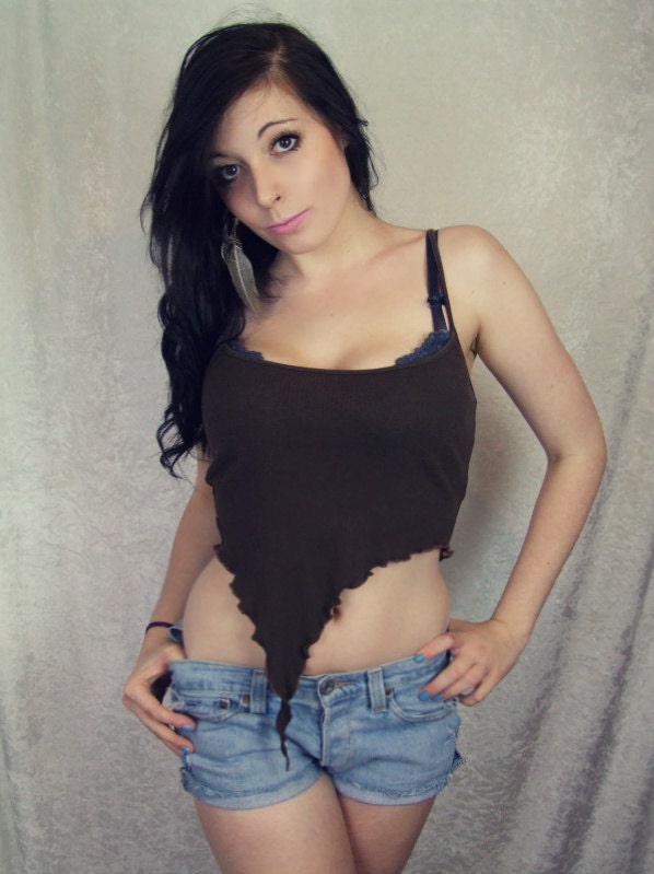Brown Top, Tshirt, Tank, Crop, Bronze, Cropped, Elven, Pixie, Tribal, Strappy, M, Medium, RECYCLED
