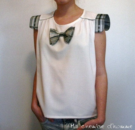 Little bow tie Top Julia - Linen & cotton  - US 6 / EU 38