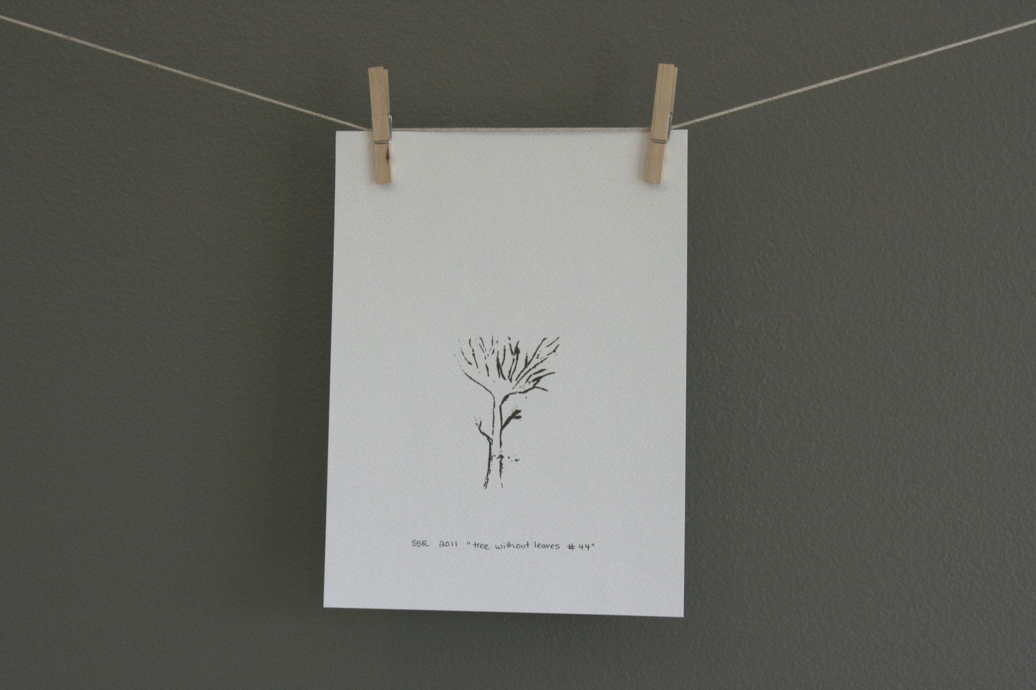 Tree POSTER Brown and White Tree monoprint 9x12 Printmaking