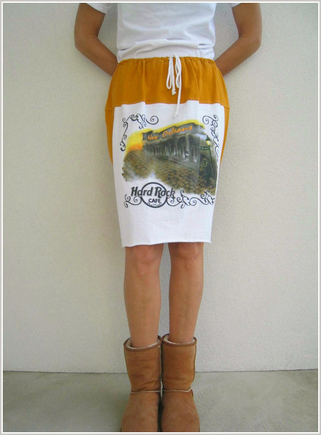 Hard Rock Cafe T Shirt Skirt / New Orleans / Pumpkin Orange Black / Women / Girls / OOAK / Mini Knee Length / Cotton / Soft / ohzie