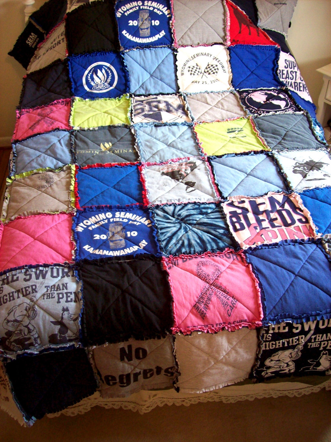 Custom T Shirt Quilt Made From Your Own Tees / Made to Order / Raggedy Coverlet / Recycled / Upcycled / Graduation / Holiday Gift / ohzie