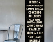 PARIS Metro Subway Art. Typography Print. Canvas Transit Poster. 20.5 x 60