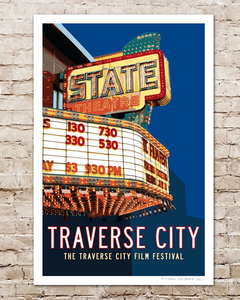 STATE Theater Poster. Vintage Inspired Wall Art. Traverse City. 20 x 30