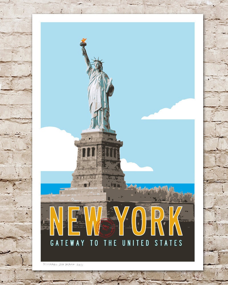 NEW YORK Travel Poster Illustration. Personalized Vintage Style Digital Art. 20 x 30
