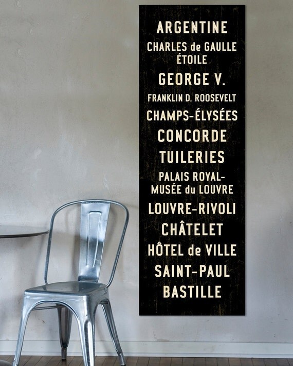 PARIS Metro Subway Art. Typography Print. Canvas Transit Poster. 20.5 x 60
