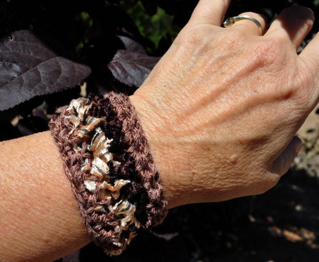 Crocheted Cuff, Crocheted Handmade,Custom made , Handmade Gift,textural, Eco, rustic, natural