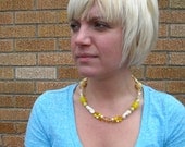 Vintage Necklace Yellow Glass Beads 1960s Choker Summer Fashion Jewelry