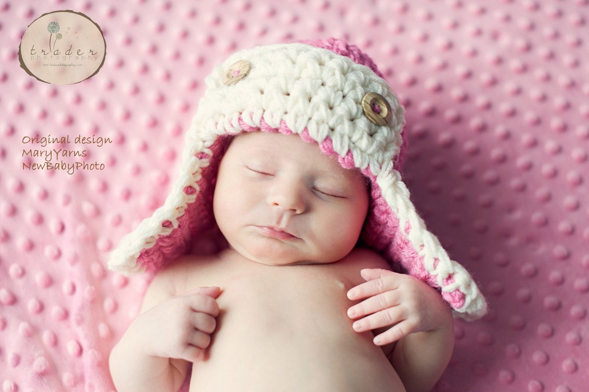 Diaper cover and Pilot AVIATOR Hat Newborn Baby Photo prop in PINK or any color - Photography Shoot