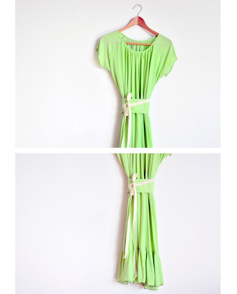 TOTAL SALE 50% off - Flow Silk ruffle knee length dress in bright green