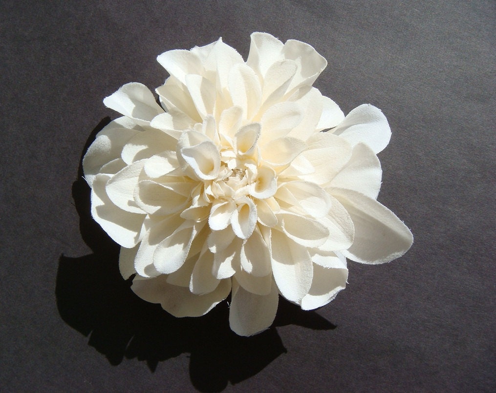 Ivory Bridal flower - ivory hair flower clip pin brooch sash dress pearls rhinestone dahlia peony