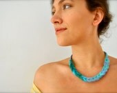 Peackcock Ombre Necklace - Braided turquoise recycled fabric jewelry