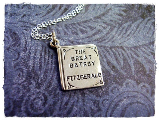 Tiny Great Gatsby by F Scott Fitzgerald Literary Book Charm Necklace in Sterling Silver with a Delicate 18" Sterling Silver Cable Chain