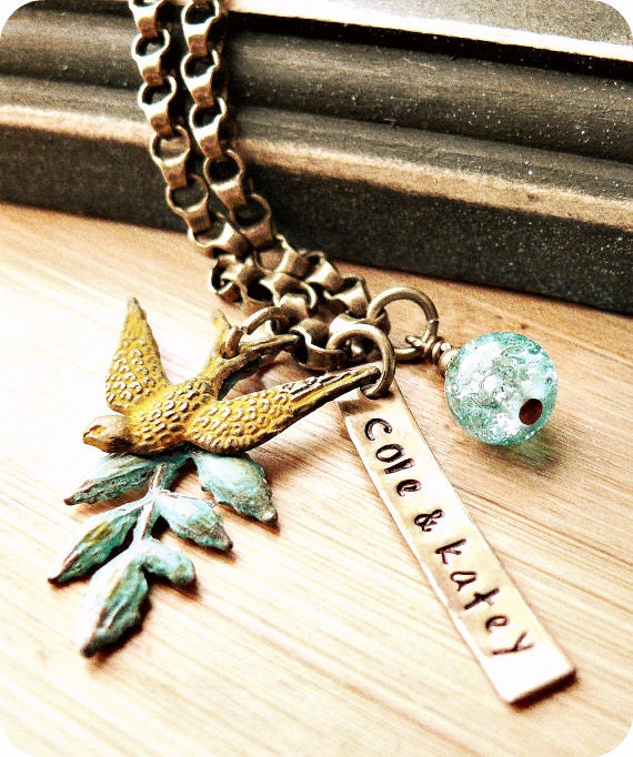 Hand Stamped Necklace - Personalized Necklace - Bird Necklace - Mothers Necklace