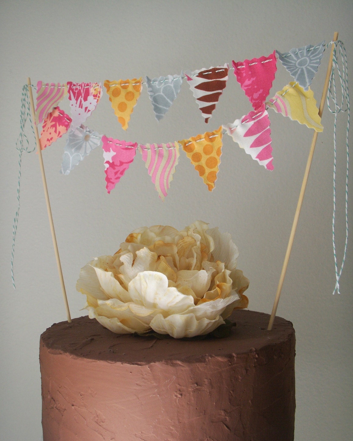 Cake Topper Bunting flags Pink, Coral, Grey, Marigold Yellow Il_170x135