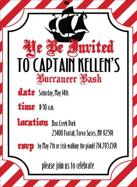 Pirate Party PRINTABLE DIY Custom Invitation by Love The Day
