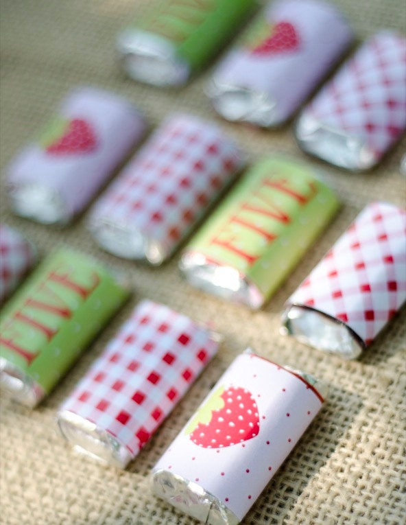 Strawberry Party PRINTABLE DIY BIrthday Mini Candy Bar Wrappers by Love The Day
