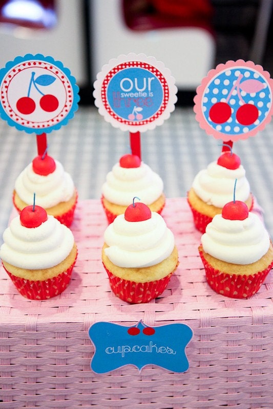 Retro Cherry Party PRINTABLE DIY Birthday Party Circles by Love The Day Il_570xn