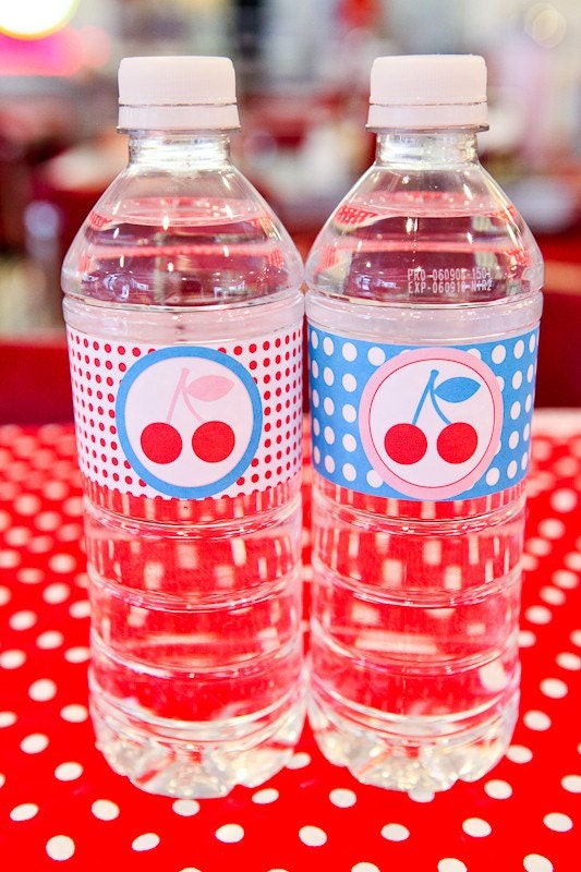 Retro Cherry Party PRINTABLE Birthday Drink Labels (INSTANT DOWNLOAD) from Love The Day Il_570xn
