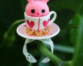 Alice in Wonderland Pink Rabbit teacup with rhinestones ring (LIMITED)