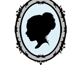 Custom Child Portrait, Personalized Silhouette with Victorian Frame and Blue Inset (8x10)