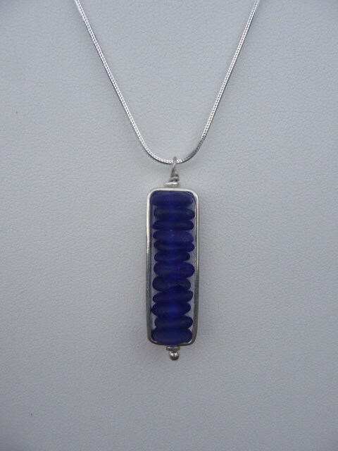 Cobalt Blue Sea Glass Shadowbox Pendant