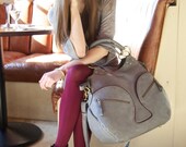 Glorianne overnight travel bag. Handmade real leather. Vintage grey leather.