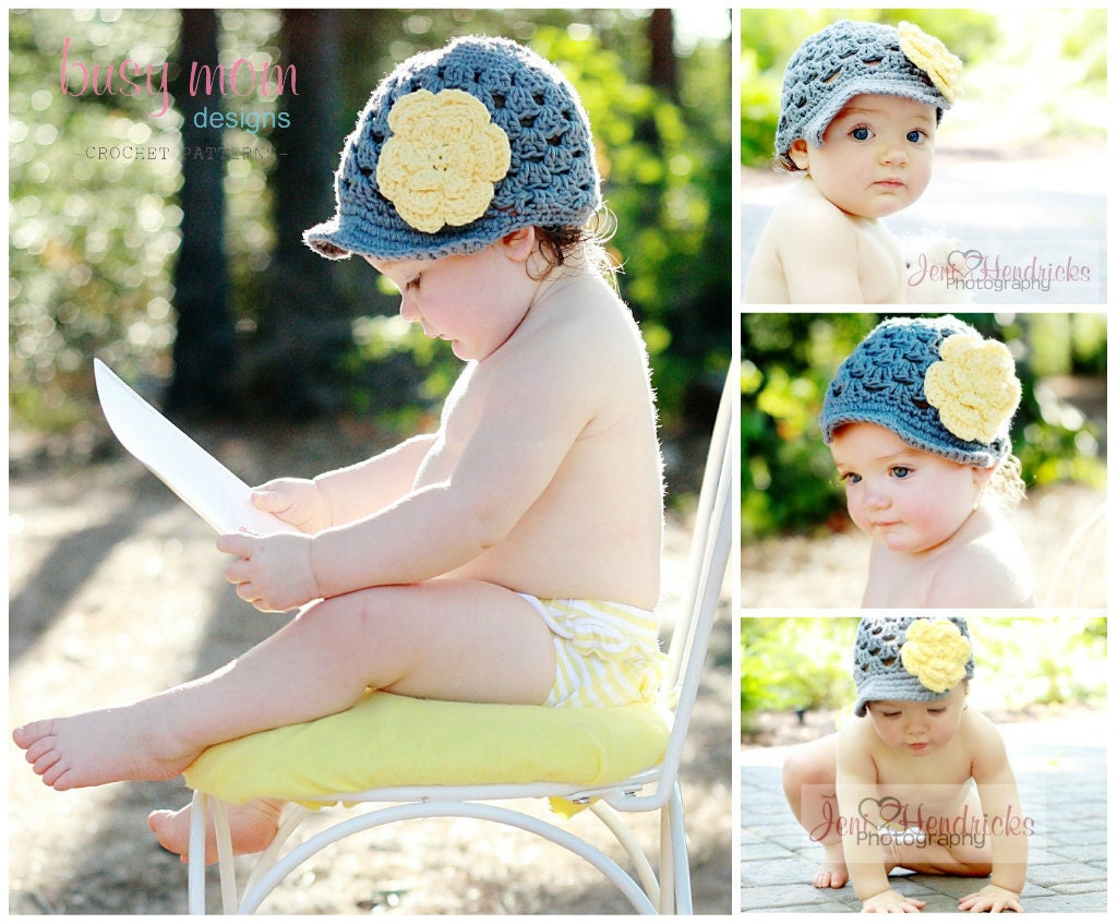 Crochet PATTERN - Breezy Brimmer - Newsboy, Open-Weave Beanie - ALL sizes included - - Easy - PDF 115 - Sell what you Make