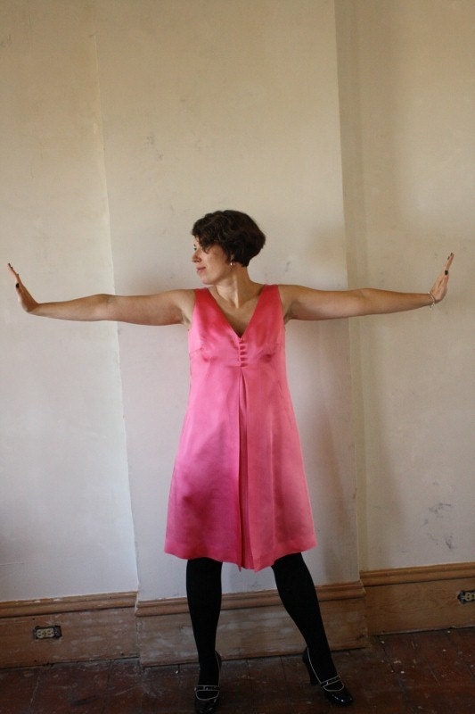 1960's Mod Hot Pink A-Line Satin Dress