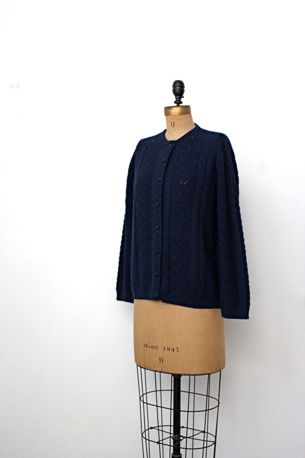 1960's Navy Pointelle Sweater Cardigan