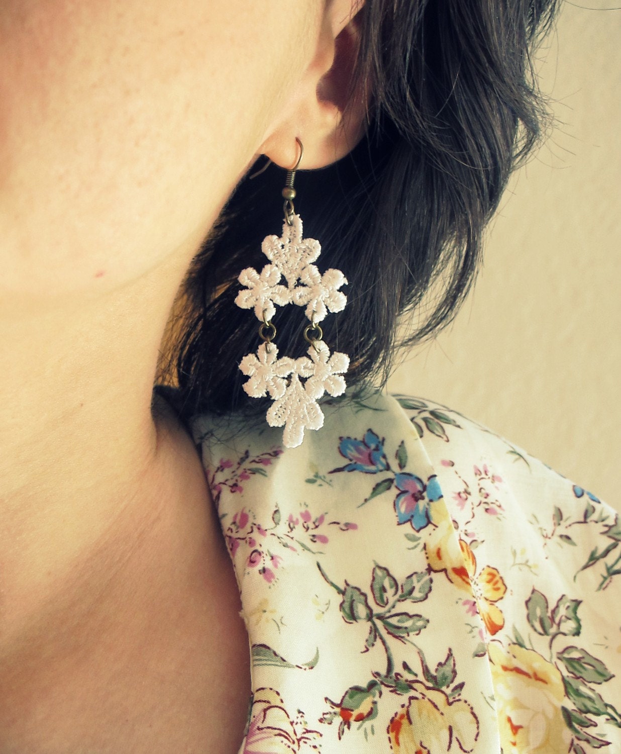 Lace Earrings - Mirror White Flowers