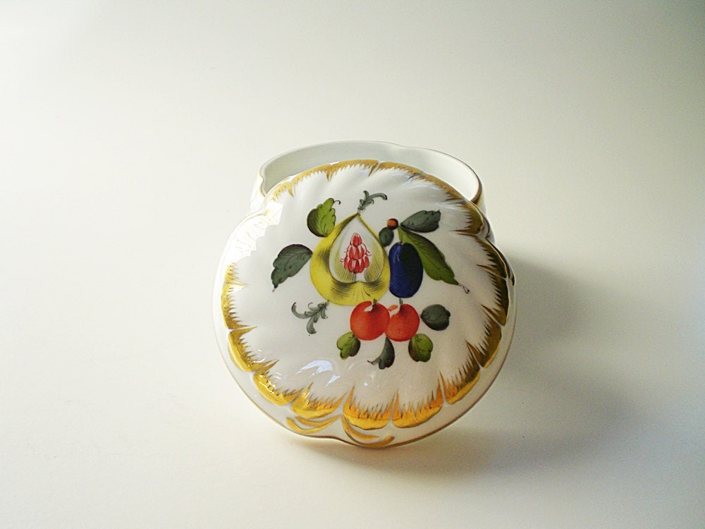 Herend China, Vintage Porcelain Box, Fruits & Flowers
