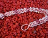 Iridescent Pink, Crystal and Maroon Swarovski Bracelet . Seed Bead Woven . Cuff . Glass Blown Flower Bead . Handmade
