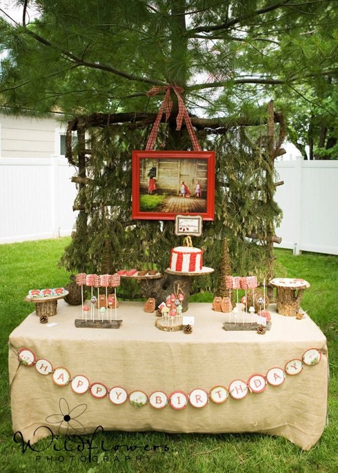 Red Riding Hood: Large Custom Banner. Handstamped, one of a kind. Little Red Riding Hood Banner. Red Riding Birthday. Il_570xn