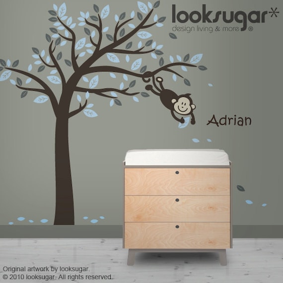 Tree Wall Decal - Monkey Tree Wall Decal w/ personalized decal - 0054