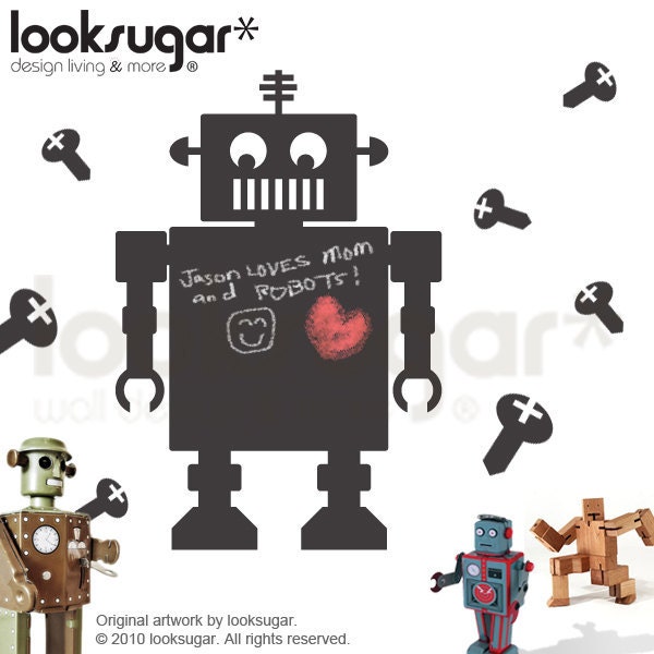Modern Robot Chalkboard Wall Decals Children Wall Decal Nursery wall decals Chalkboard decal kids wall decal