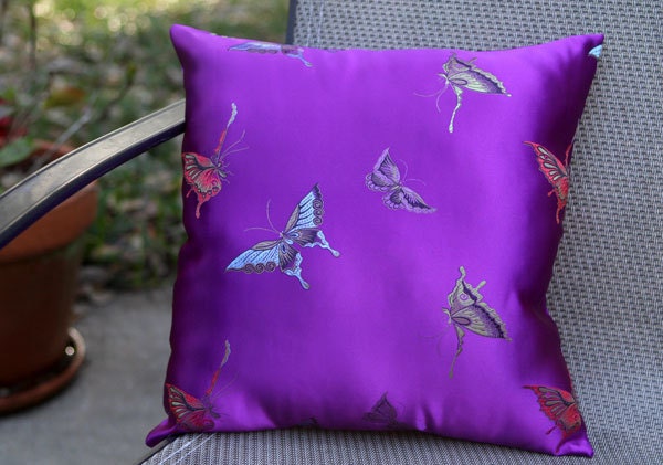 Violet Pillows - Embroidered Butterflies - Gorgeous Silk