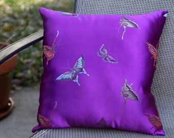 Violet Pillows - Embroidered Butterflies - Gorgeous Silk