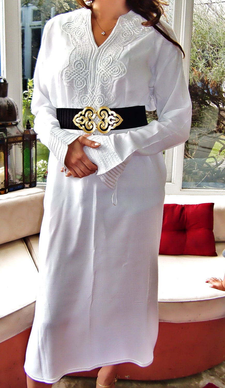 White Moroccan Maxi Dress Caftan Kaftan by MaisonMarrakech