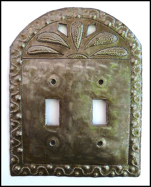 Double Metal Switchplate Cover - Hand Hammered Haitian Recycled Steel Drum Art - HS-106-2