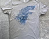 WINTER Is COMING Shirt Game of Thrones with FREE Tote Bag - Men and Woman's Unisex fitted Silver Grey Ringspun Cotton Tee