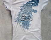 Game of Thrones WINTER Is COMING Shirt with FREE Tote Bag Stark House - Woman's fitted Silver Grey Soft CottonTee