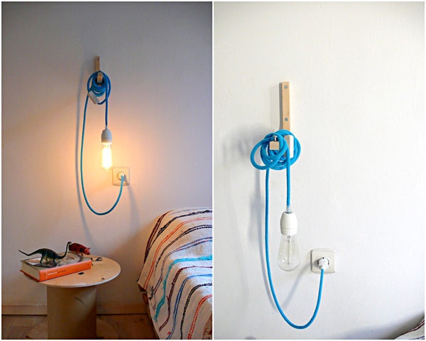 Textile cable lamp with switch and plug - blue